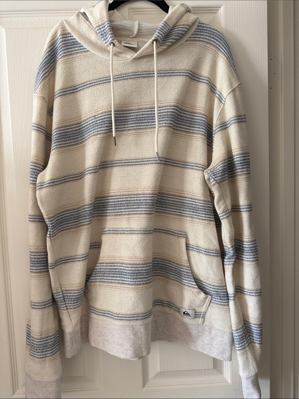 Quiksilver Cream and Light Blue Striped Hoodie Pullover